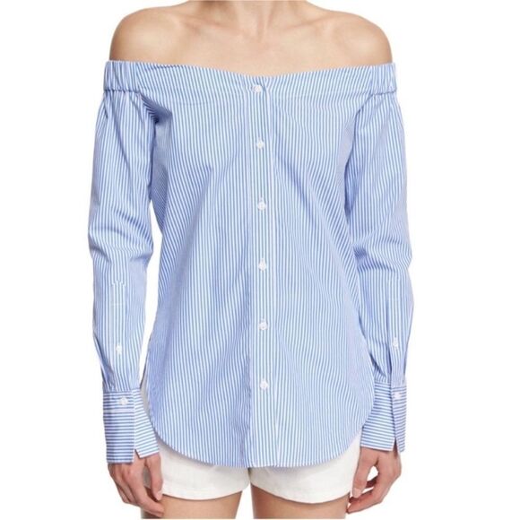 Rag & bone Kacy off the shoulder striped button down blouse - Picture 1 of 6